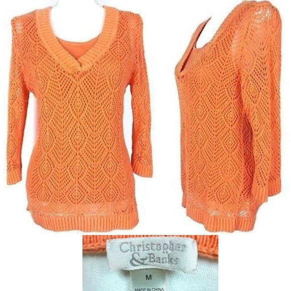 Christopher & Banks Sweaters - * Christopher & Banks open knit 3/4 sleeve peach